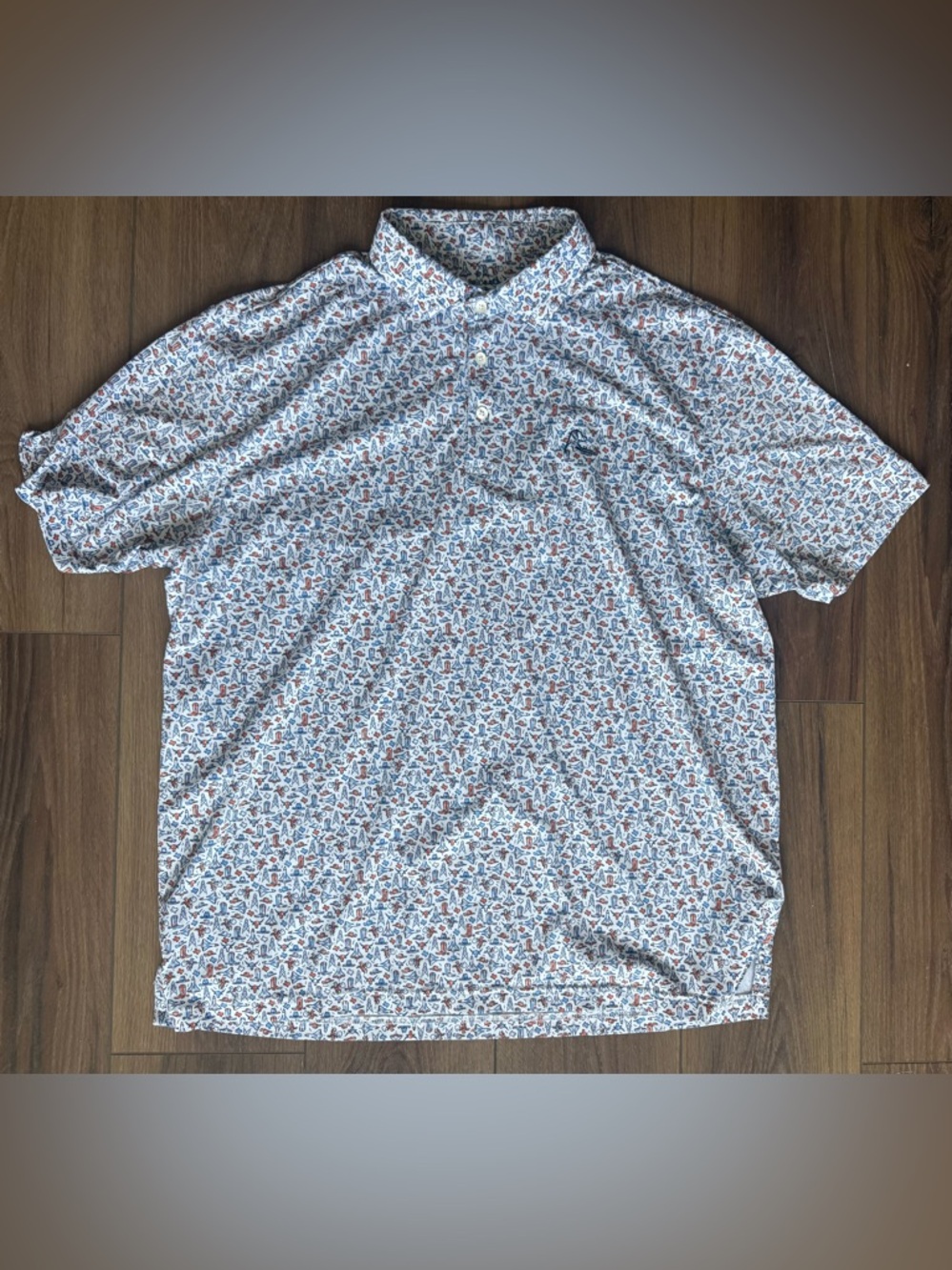 Rhoback Polo Shirt Mens XL Houston Texas Space City Golf Tennis Performance AOP